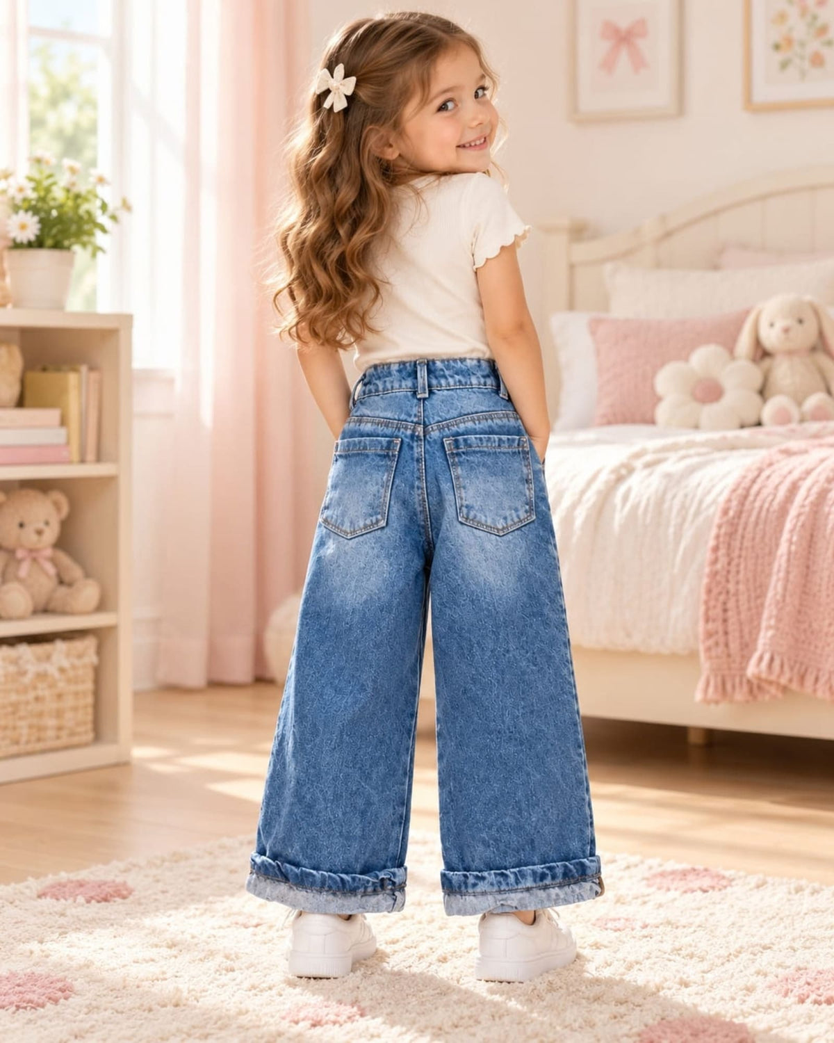 JEAN PARA NIÑA OSITO BLANCO – BOTA ANCHA