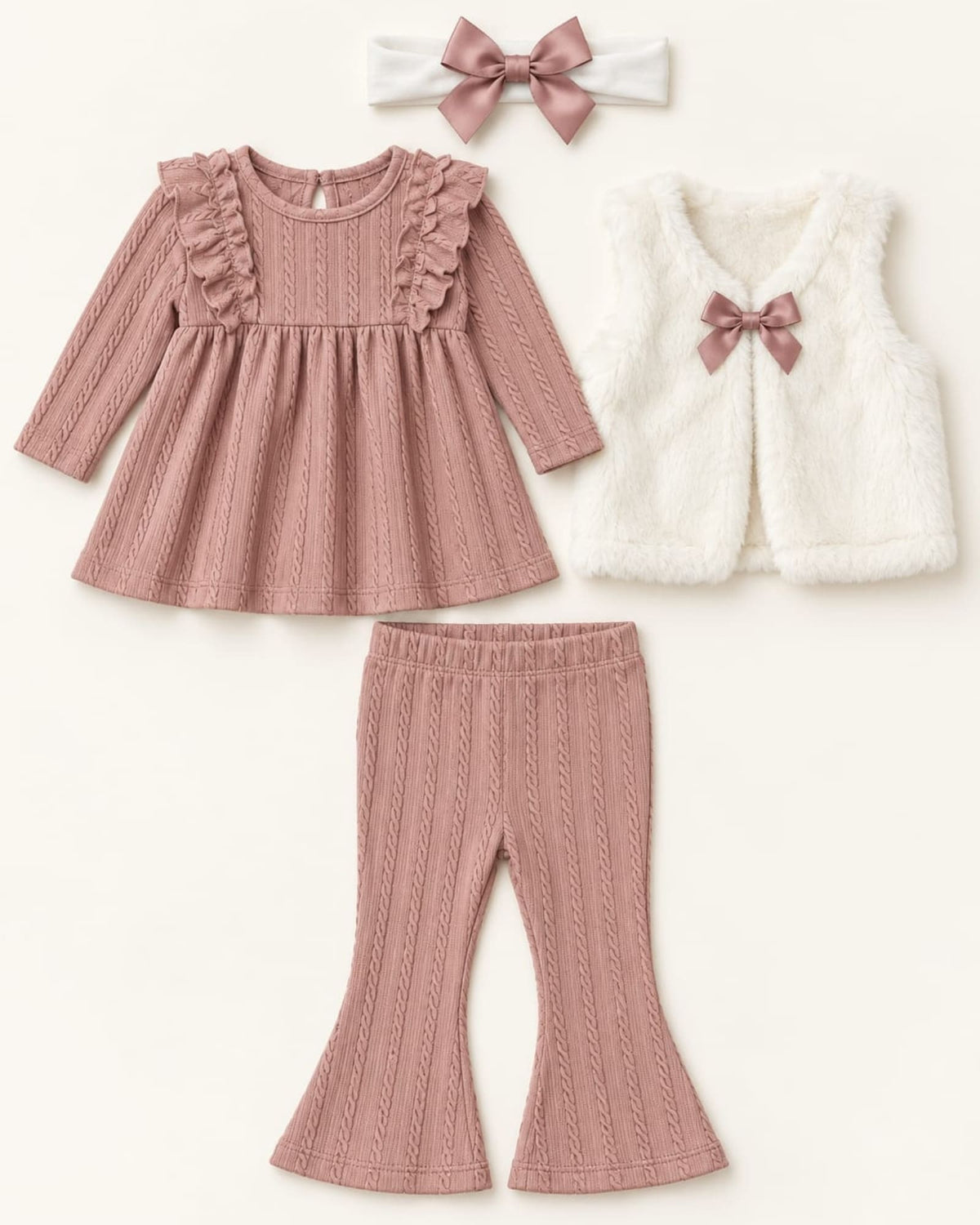 CONJUNTO IMPORTADO CHALECO BEIGE 4 PIEZAS