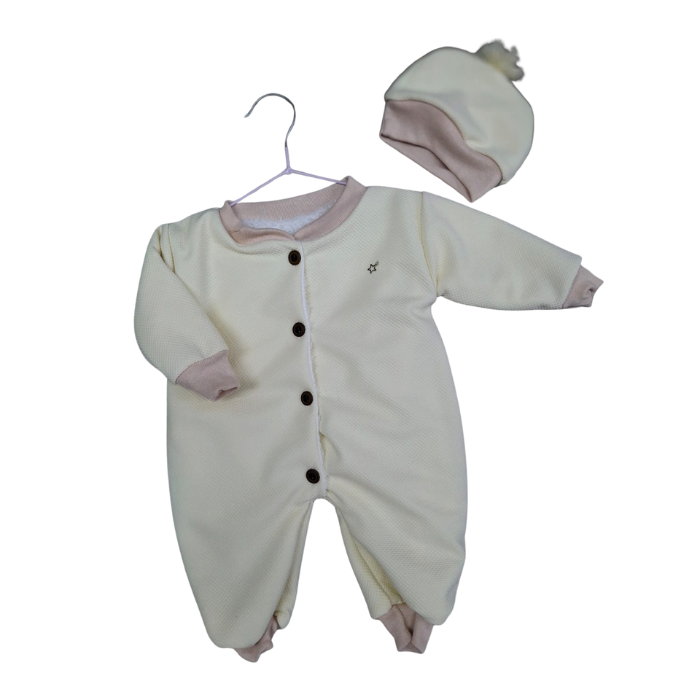 CONJUNTO IMPORTADO MAMELUCO CON GORRO BEIGE