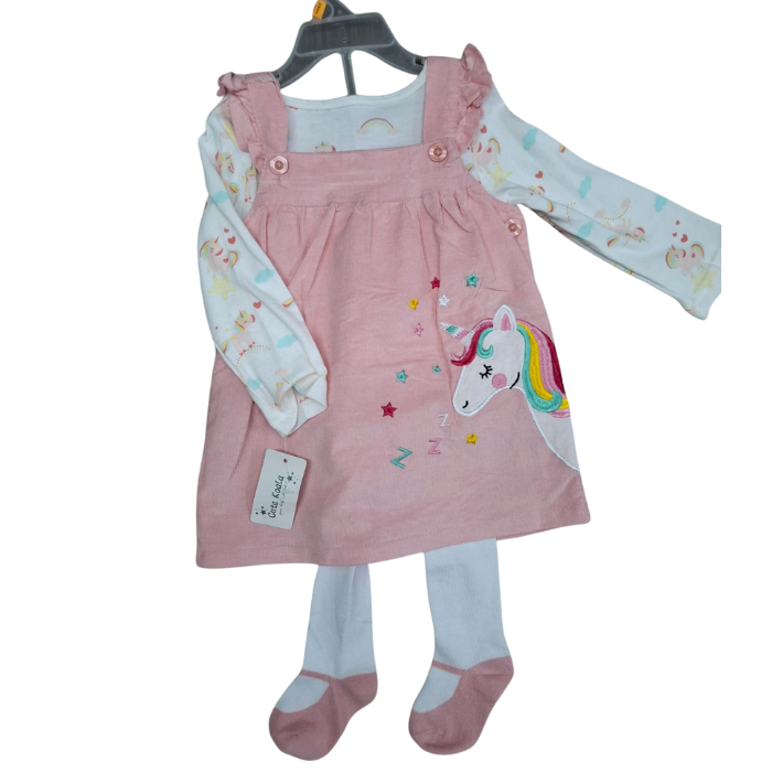 CONJUNTO IMPORTADO 3 PIEZAS VESTIDO UNICORNIO