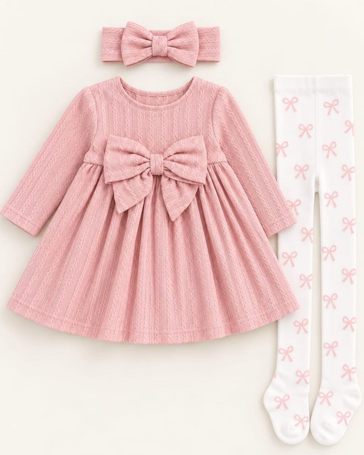 CONJUNTO IMPORTADO VESTIDO ROSA 3 PIEZAS