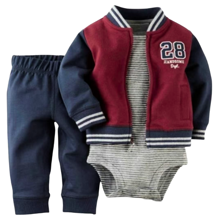 CONJUNTO IMPORTADO CARTER 3 PIEZAS AZUL ROJO