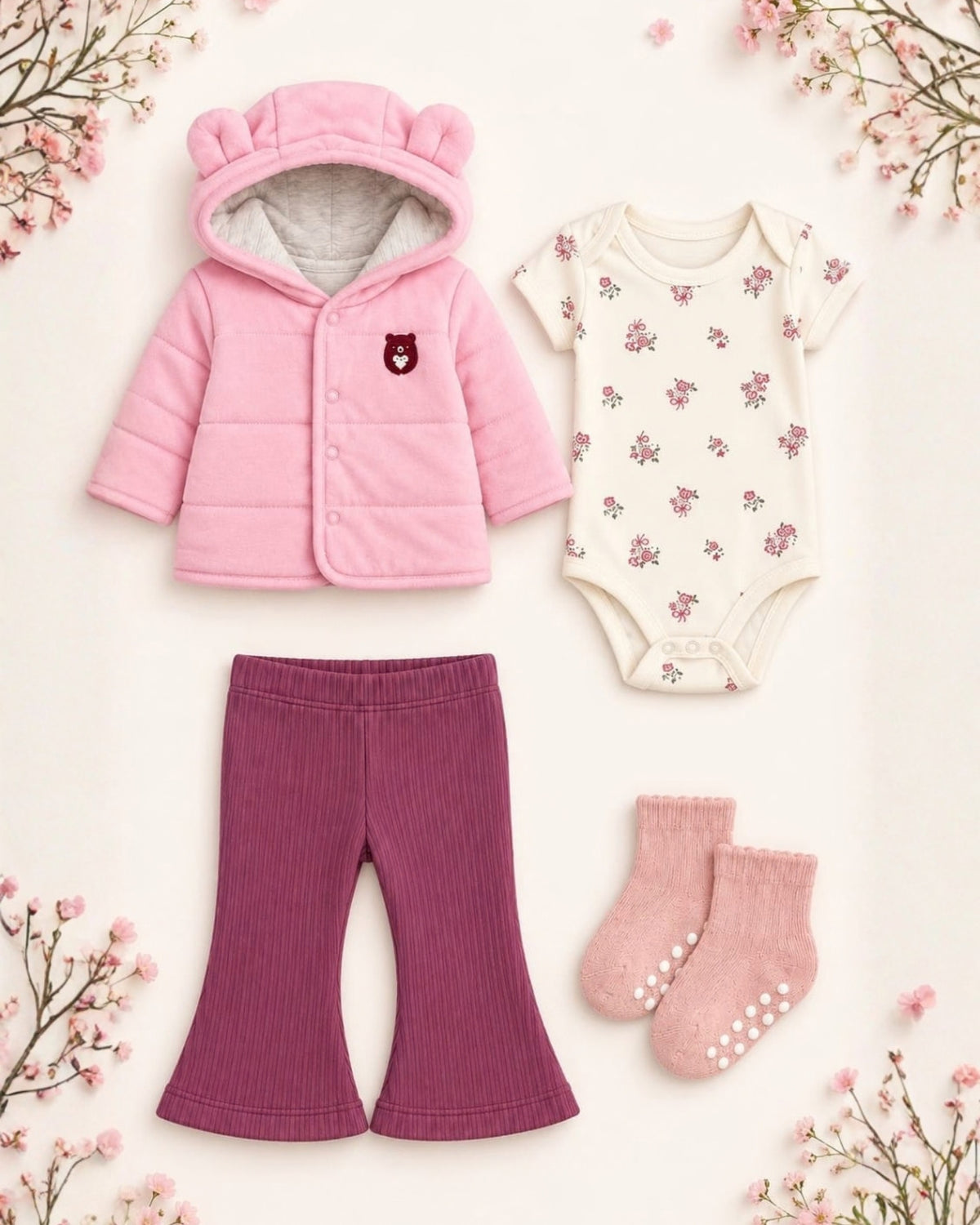 CONJUNTO IMPORTADO OSITO ROSA 4 PIEZAS
