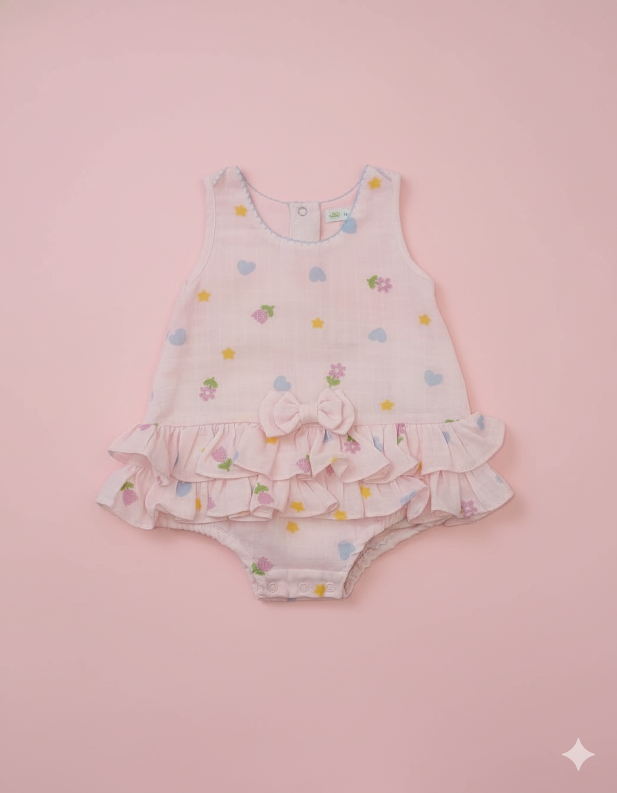 ENTERIZO CON VOLANTES ESTAPADO ROSADO