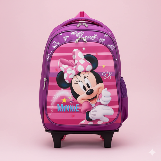 KIT X3 MALETA GRANDE RUEDAS + CARTUCHERA + LONCHERA MINNIE MOUSE LILA