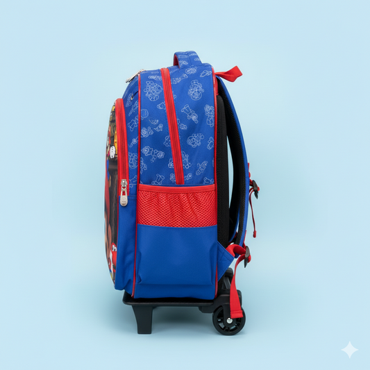 KIT X3 MALETA DOBLE RUEDAS + CARTUCHERA + LONCHERA MARIO AZUL