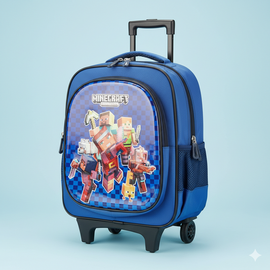 KIT X3 MALETA DOBLE RUEDAS + CARTUCHERA + LONCHERA MINECRAFT 2