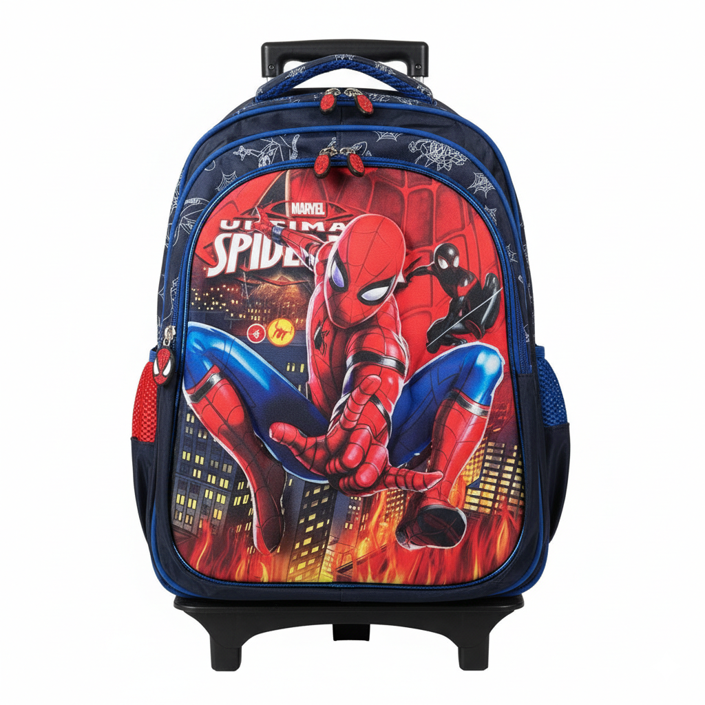 KIT X3 MALETA DOBLE RUEDAS + CARTUCHERA + LONCHERA SPIDERMAN 3