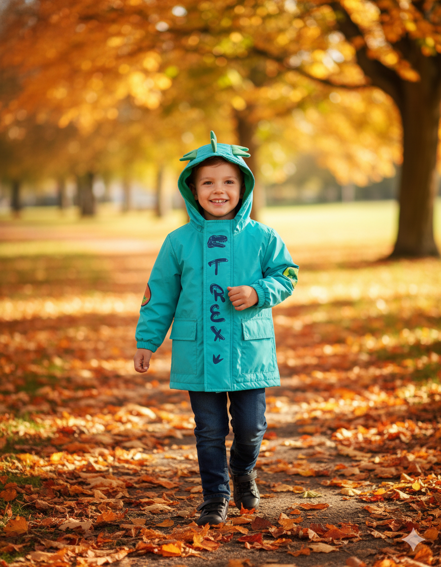 CHAQUETA IMPERMEABLE DINOSAURIO VERDE