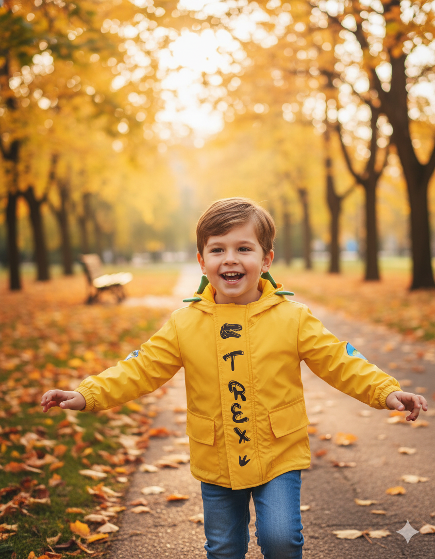CHAQUETA IMPERMEABLE DINOSAURIO AMARILLA