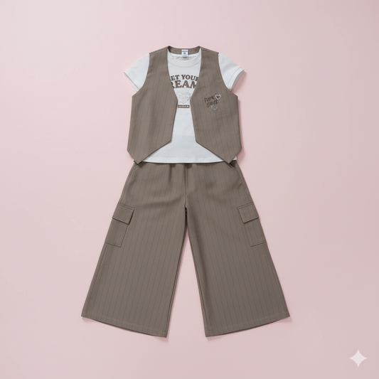 CONJUNTO 3 PIEZAS CHALECO BEIGE