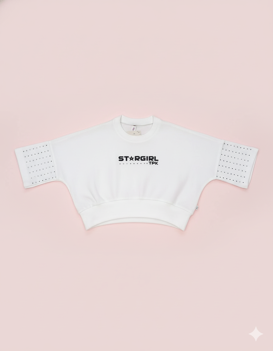 BLUSA BLANCA STARGIRL CROP CON BRILLOS
