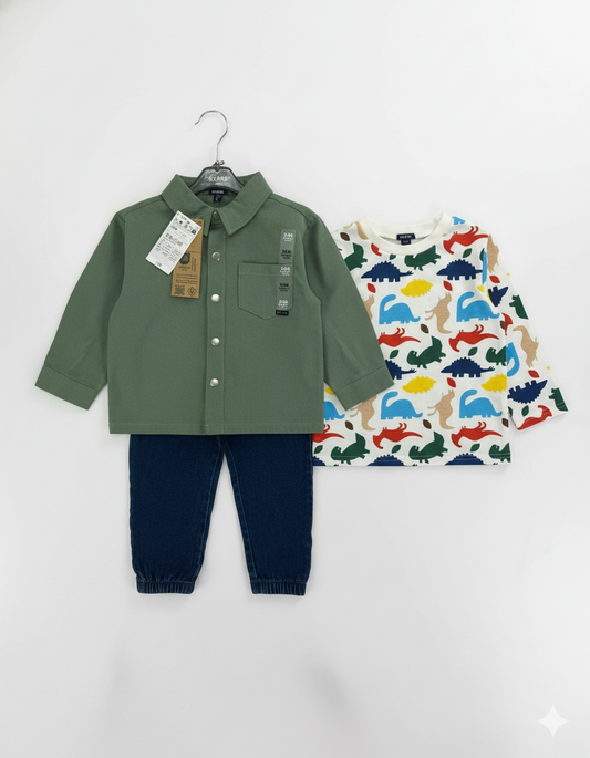 CONJUNTO IMPORTADO 3 PIEZAS CAMISA VERDE