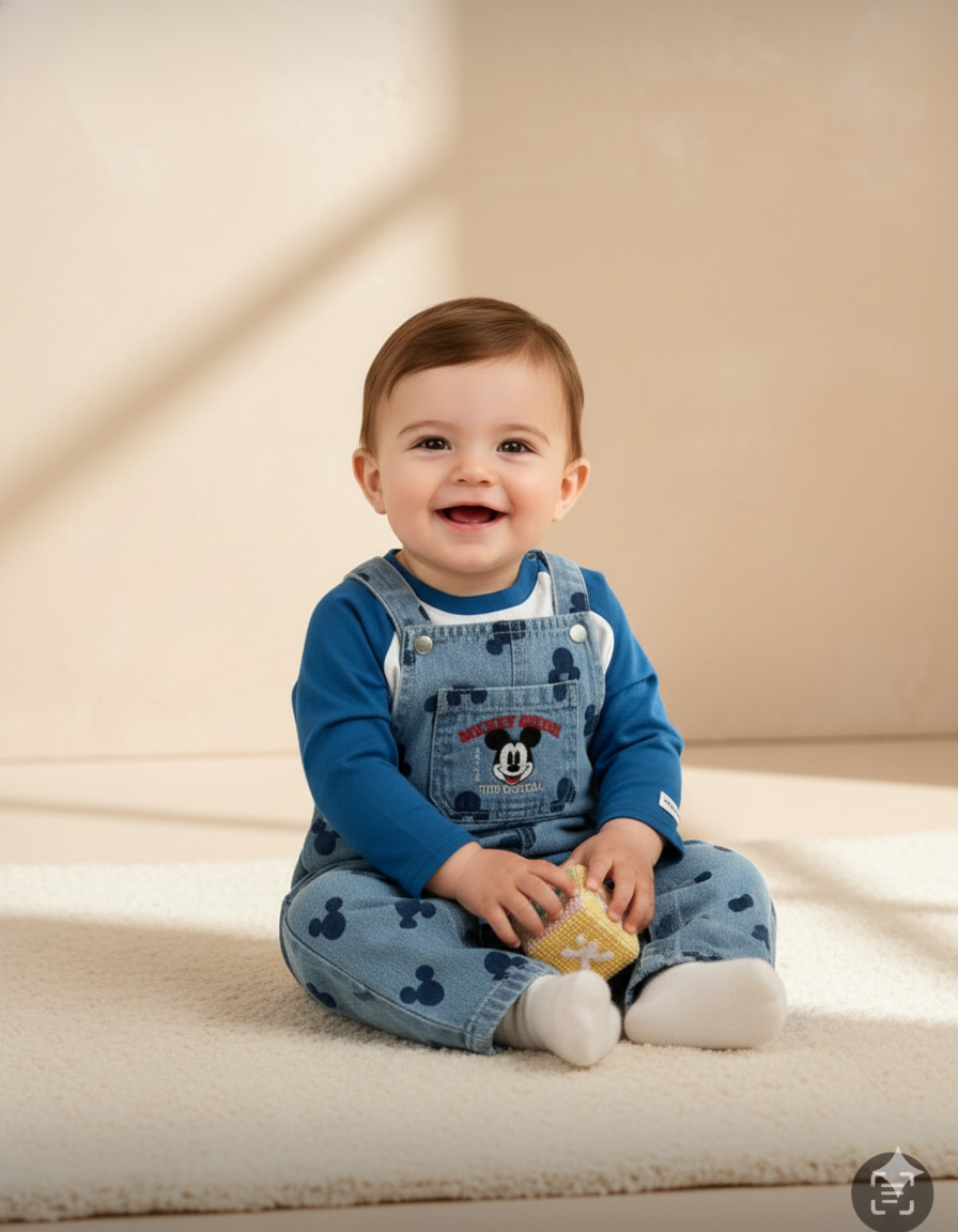 CONJUNTO IMPORTADO OVEROL MICKEY MANGA AZUL