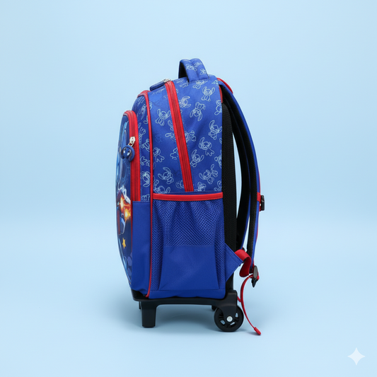 KIT X3 MALETA DOBLE RUEDAS + CARTUCHERA + LONCHERA STITCH