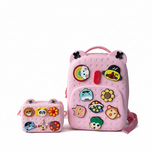 KIT X2 MALETA RIGIDA + LONCHERA + PINES ROSADA