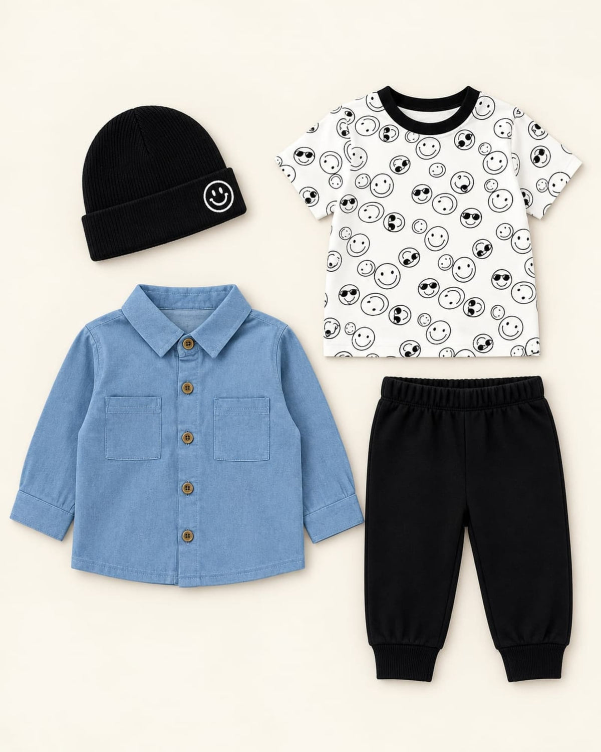 CONJUNTO IMPORTADO 4 PIEZAS CAMISA AZUL