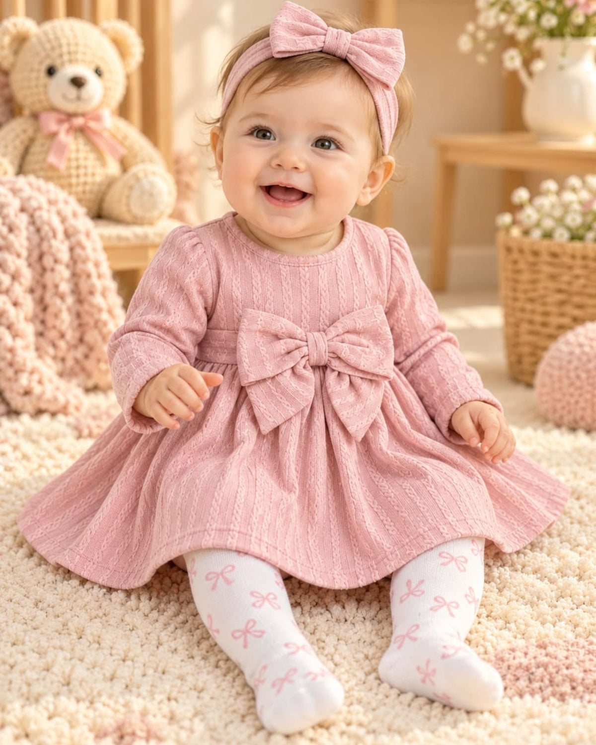 CONJUNTO IMPORTADO VESTIDO ROSA 3 PIEZAS