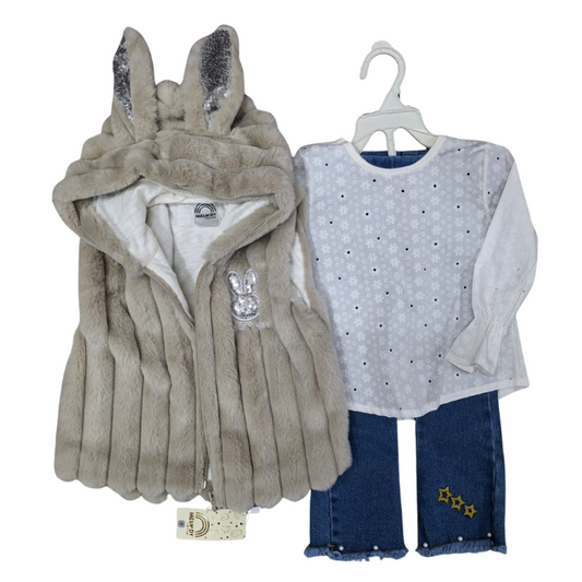 CONJUNTO IMPORTADO 3 PIEZAS CHALECO OREJAS
