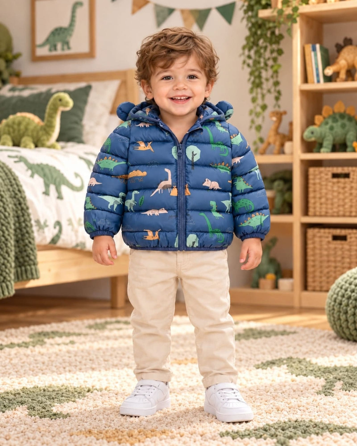 CHAQUETA ACOLCHADA DINOSAURIO AZUL