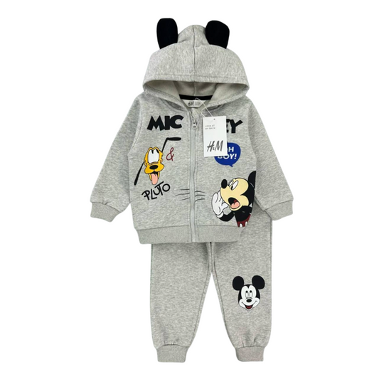 CONJUNTO SUDADERA MICKEY Y PLUTO GRIS