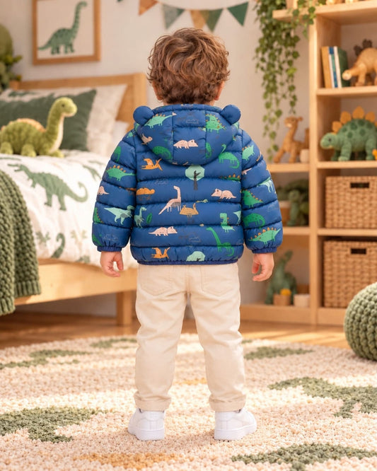 CHAQUETA ACOLCHADA DINOSAURIO AZUL