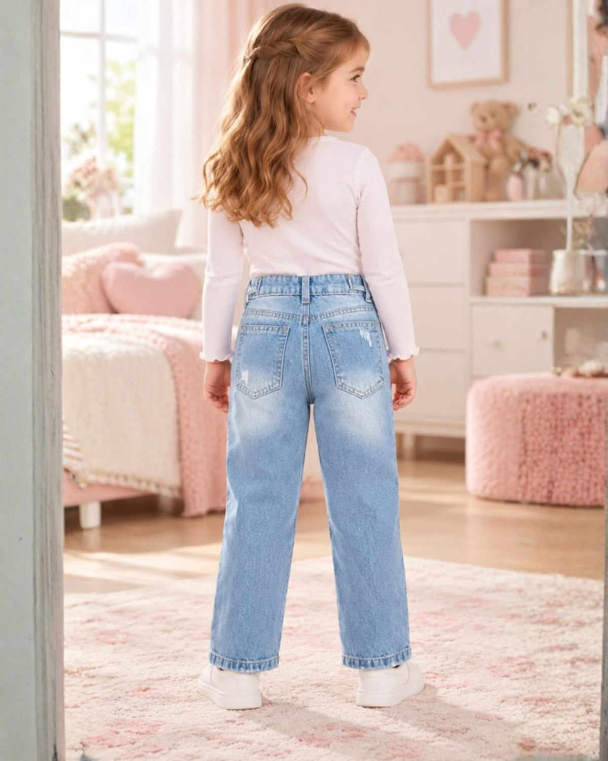 JEAN PARA NIÑA FLORES Y MARIPOSAS – BOTA RECTA