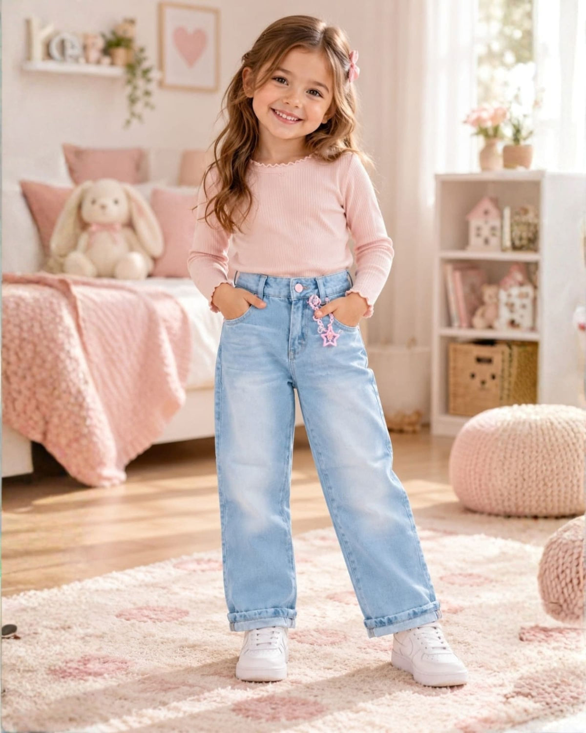 JEAN PARA NIÑA ESTRELLA CELESTE – BOTA ANCHA