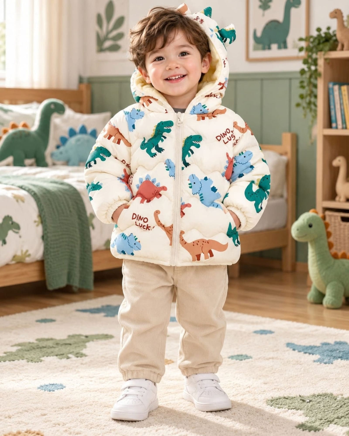 CHAQUETA ACOLCHADA DINOSAURIO BLANCA