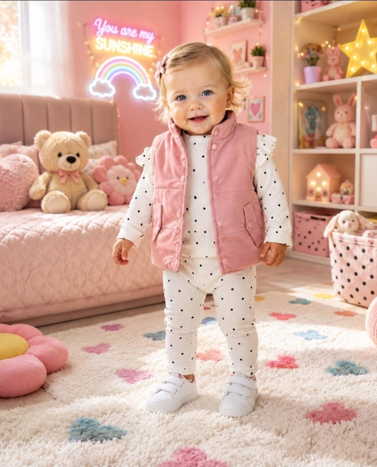 CONJUNTO IMPORTADO BLUSA - PANTALON - CHALECO ANIMAL ROSA