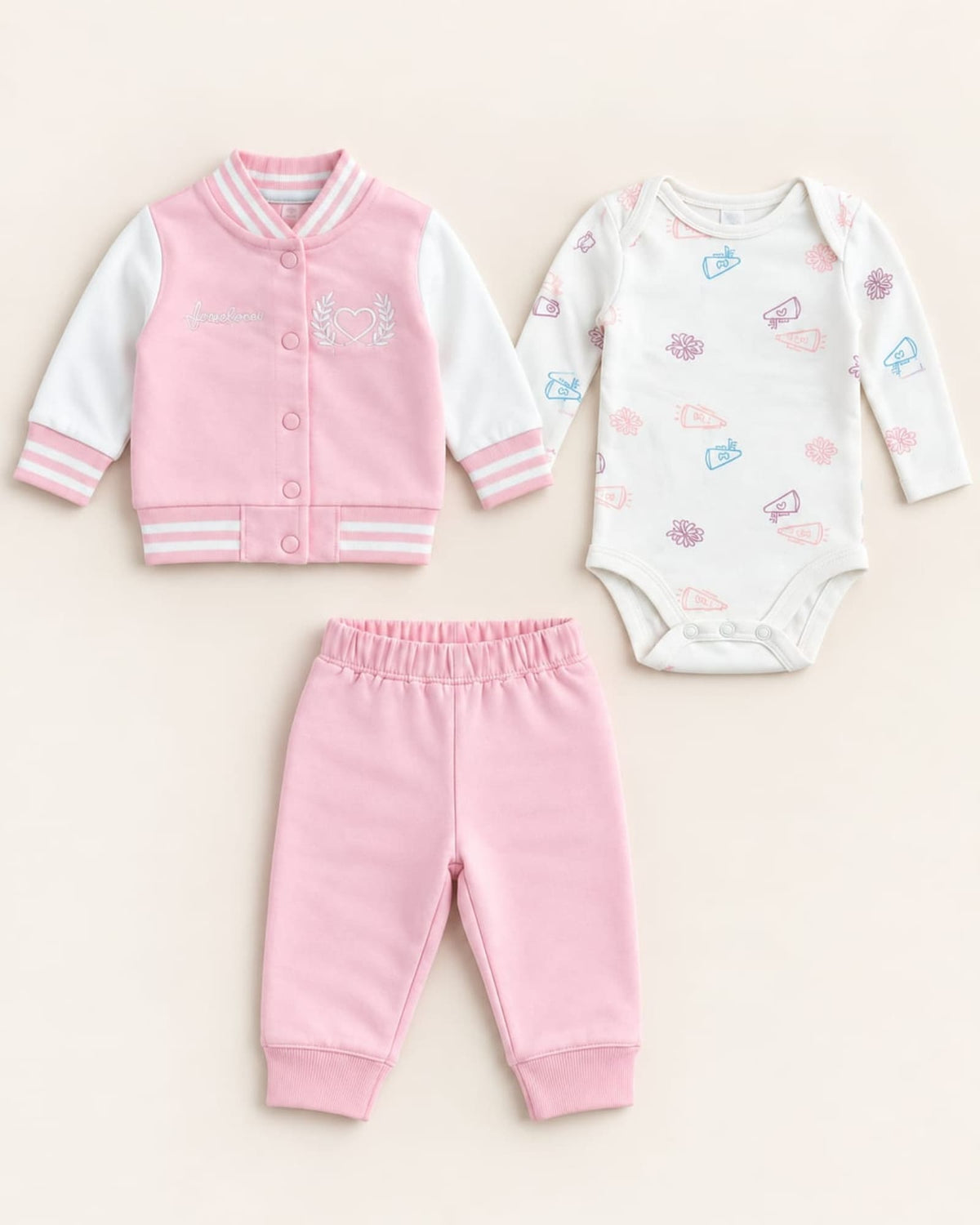 CONJUNTO IMPORTADO BEISBOLERA ROSA 3 PIEZAS