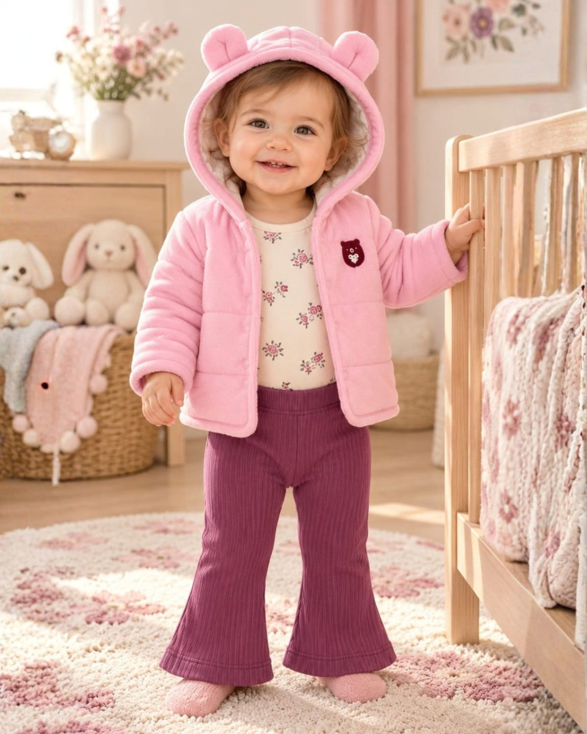 CONJUNTO IMPORTADO OSITO ROSA 4 PIEZAS