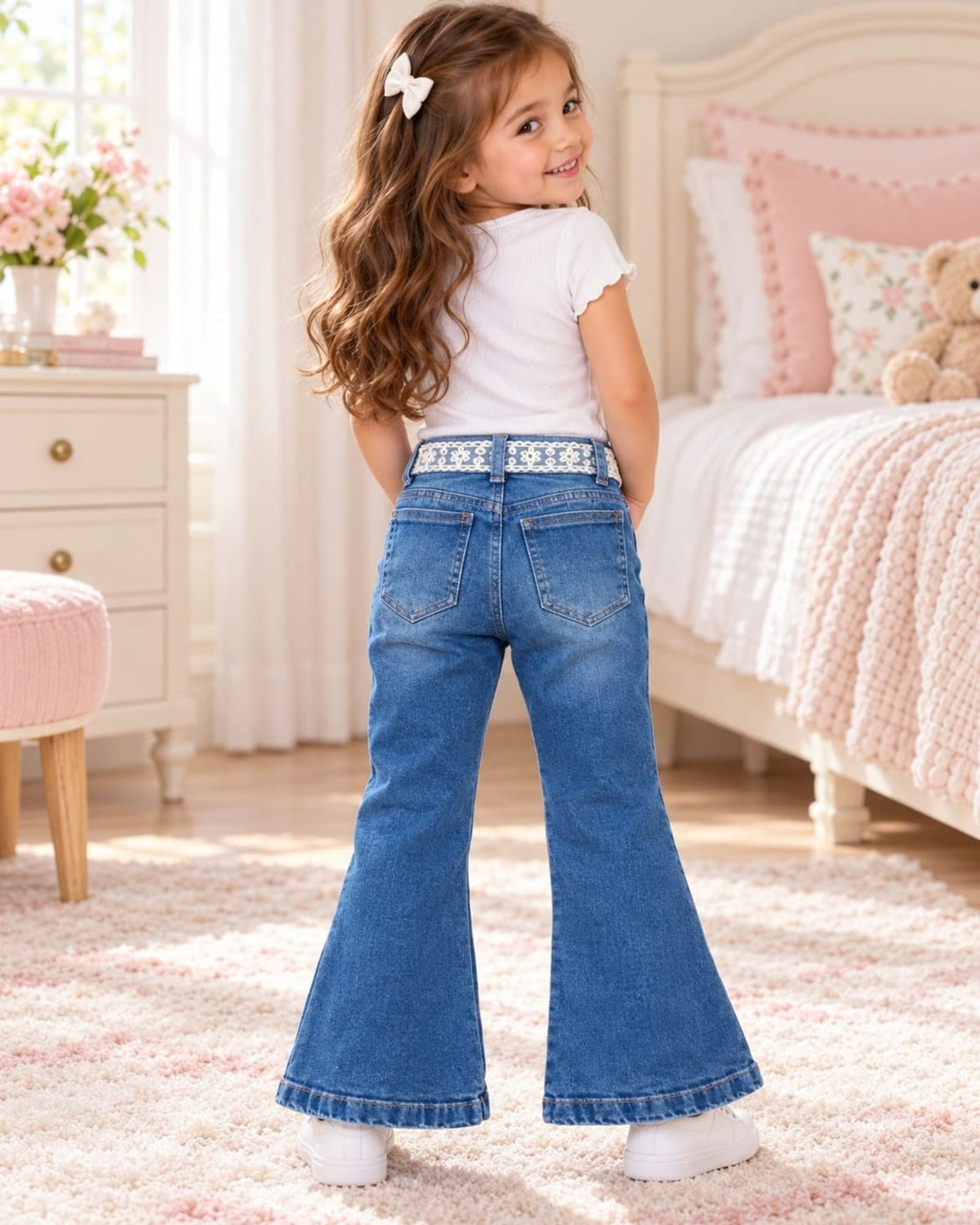 JEAN PARA NIÑA LAZO DE ENCAJE – BOTA CAMPANA