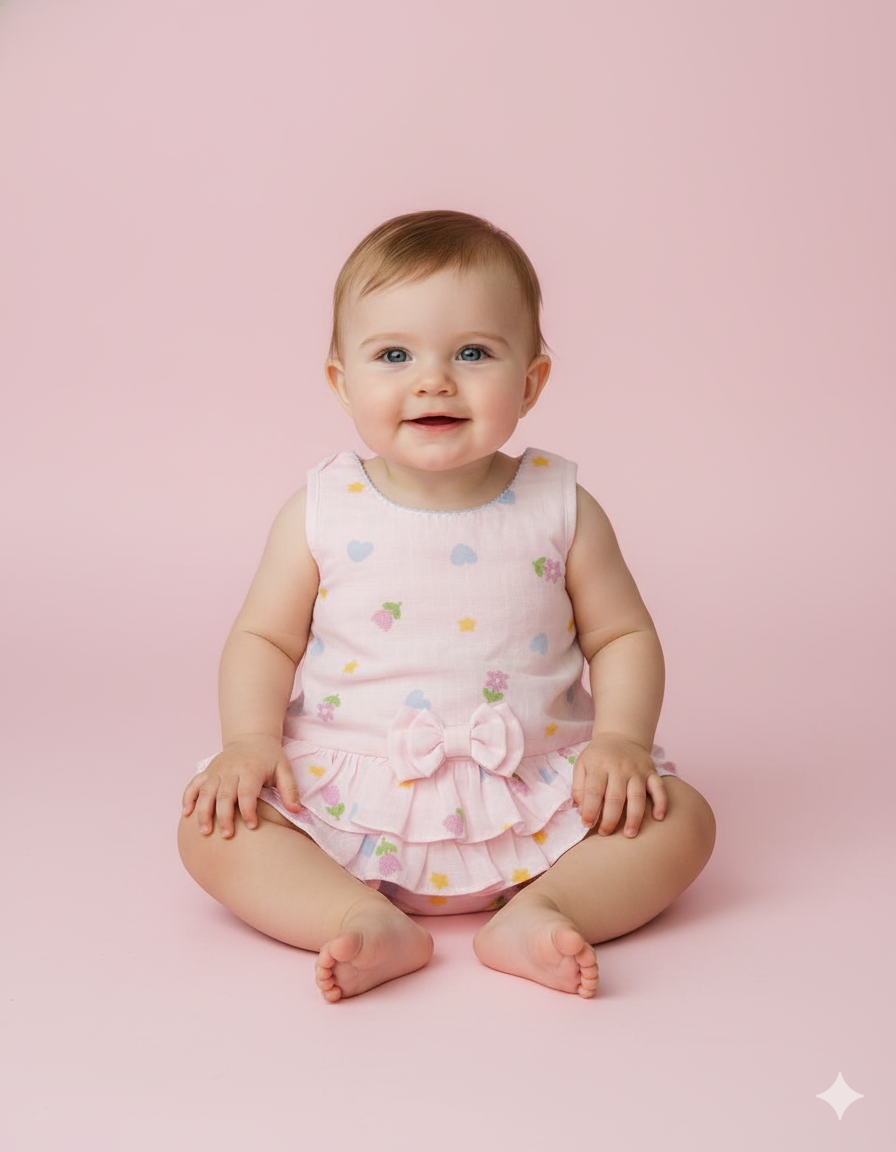 ENTERIZO CON VOLANTES ESTAPADO ROSADO