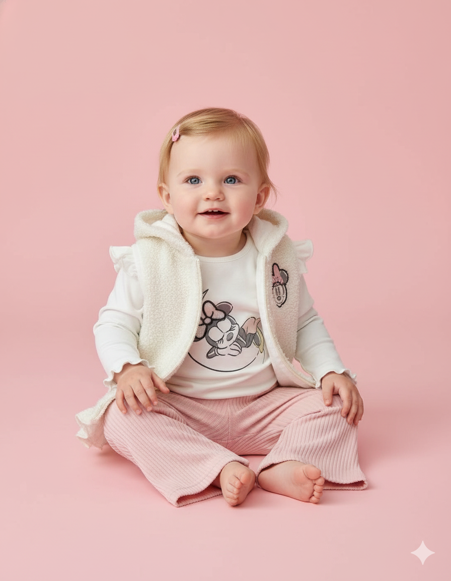 CONJUNTO IMPORTADO 3 PIEZAS MINNIE CHALECO