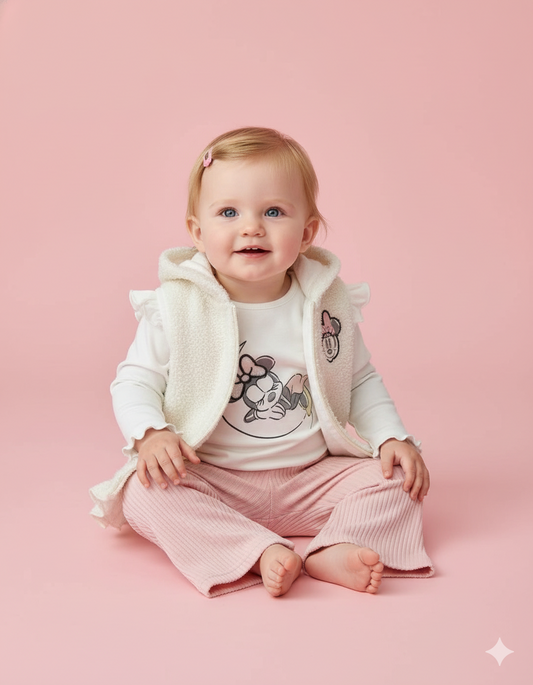 CONJUNTO IMPORTADO 3 PIEZAS MINNIE CHALECO