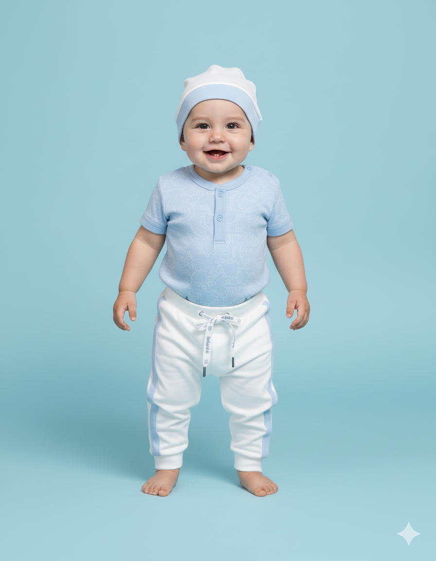 CONJUNTO 3 PIEZAS  BODY + PANTALÓN + GORRITO