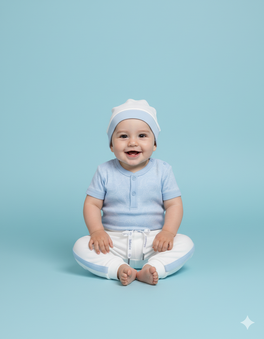 CONJUNTO 3 PIEZAS  BODY + PANTALÓN + GORRITO