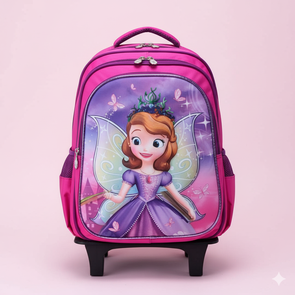 KIT X3 MALETA RUEDAS + CARTUCHERA + LONCHERA PRINCESA SOFIA