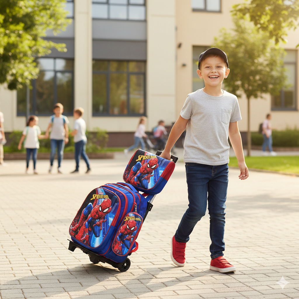 KIT X3 MALETA RUEDAS + CARTUCHERA + LONCHERA SPIDERMAN