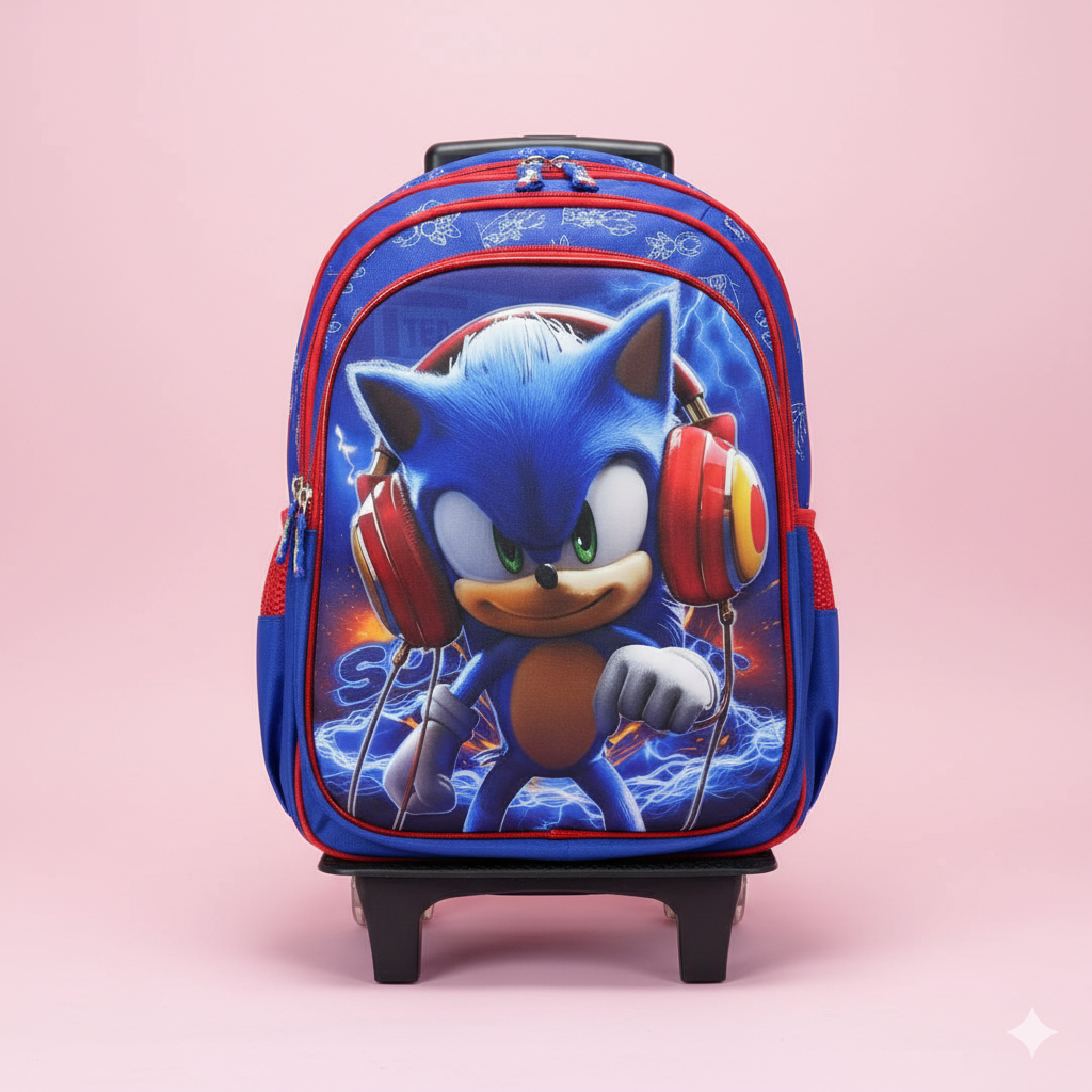 KIT X3 MALETA RUEDAS + CARTUCHERA + LONCHERA SONIC