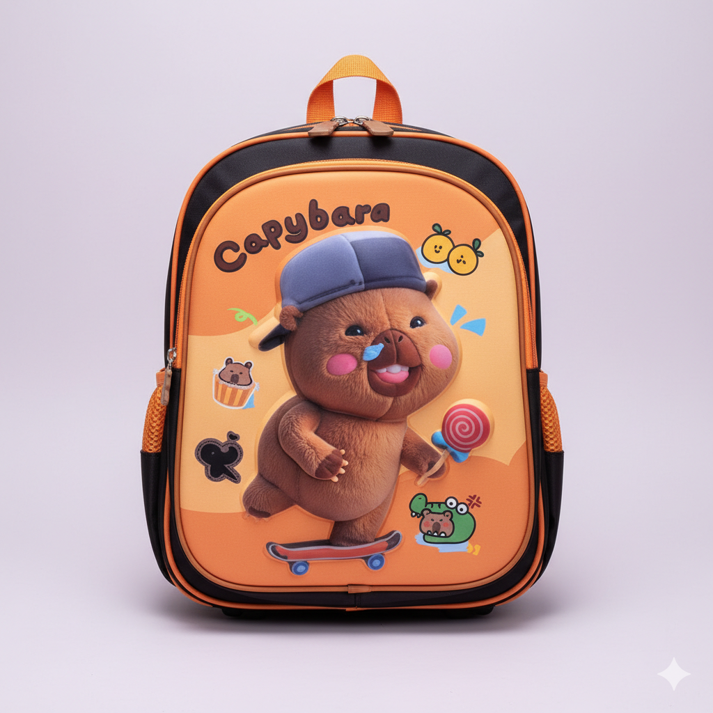 KIT X3 MALETA RUEDAS + CARTUCHERA + LONCHERA CAPIBARA