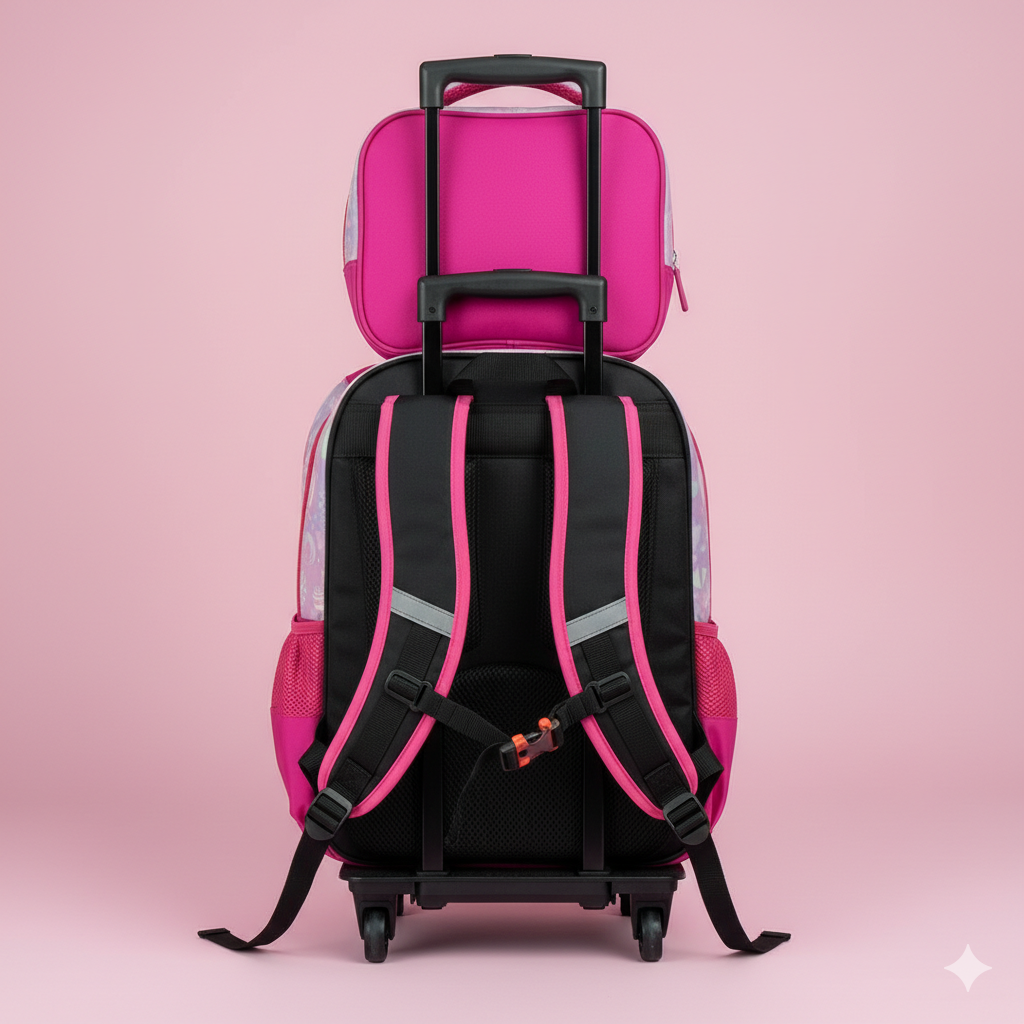 KIT X3 MALETA DOBLE RUEDAS + CARTUCHERA + LONCHERA GATICA