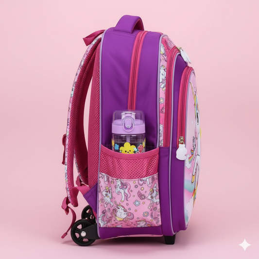 KIT X3 MALETA DOBLE RUEDAS + CARTUCHERA + LONCHERA UNICORNIO