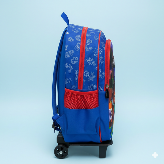 KIT X3 MALETA DOBLE RUEDAS + CARTUCHERA + LONCHERA MINECRAFT