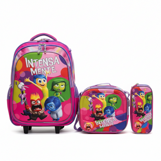 KIT X3 MALETA DOBLE RUEDAS + CARTUCHERA + LONCHERA INTENSAMENTE 2