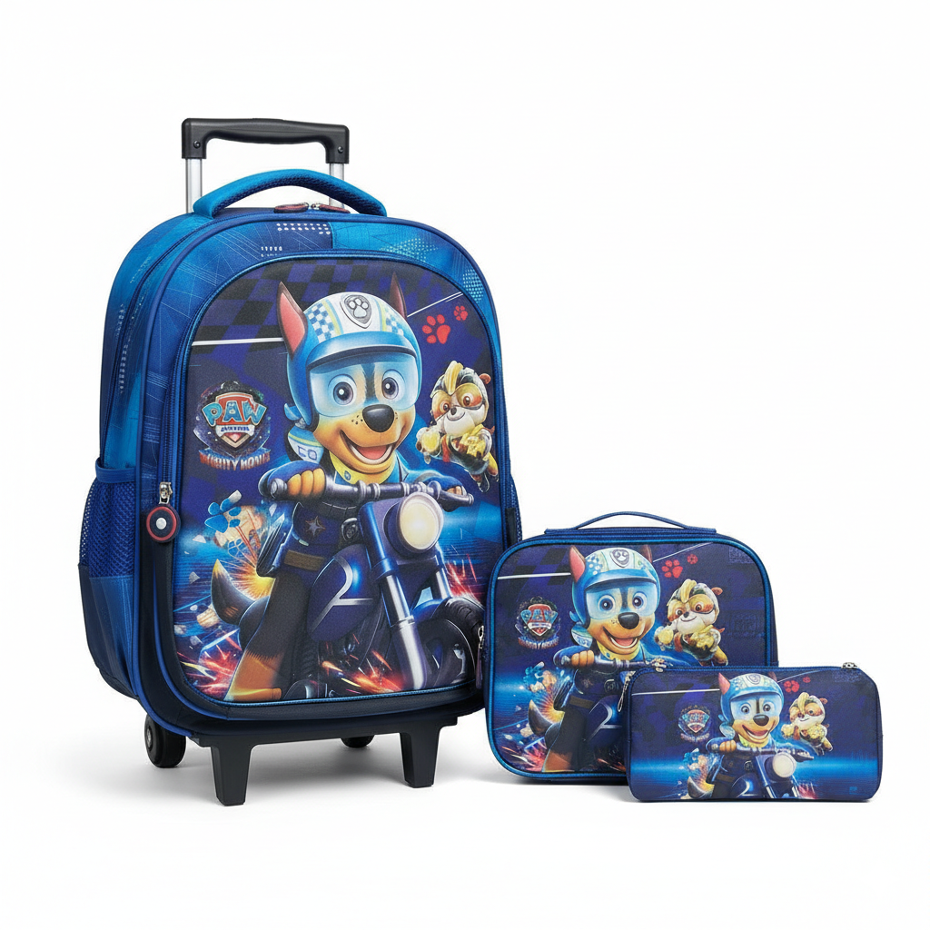 KIT X3 MALETA DOBLE RUEDAS + CARTUCHERA + LONCHERA MARSHAL AZUL