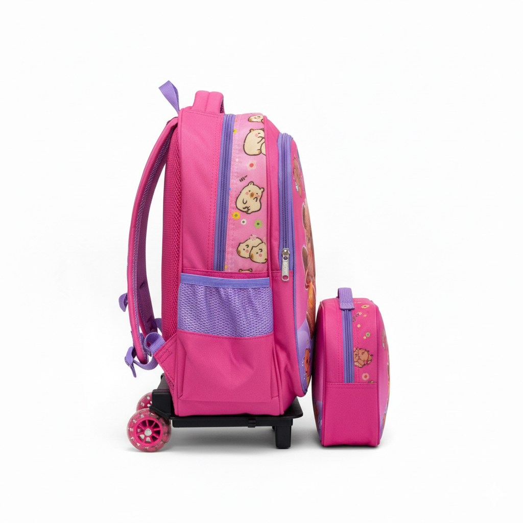 KIT X3 MALETA DOBLE RUEDAS + CARTUCHERA + LONCHERA CAPIBARA 3