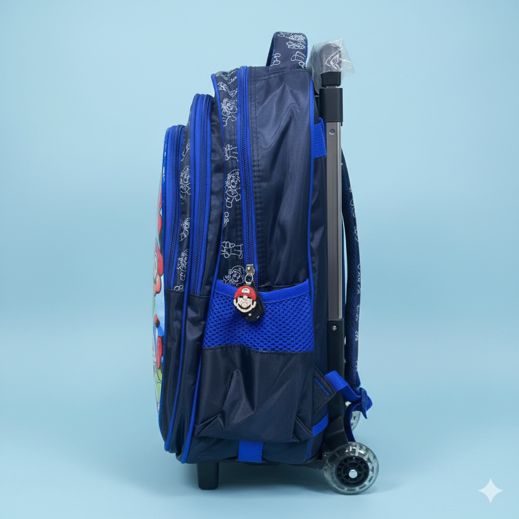 KIT X3 MALETA RUEDAS + CARTUCHERA + LONCHERA MARIO 3