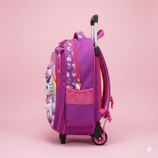 KIT X3 MALETA DOBLE RUEDAS + CARTUCHERA + LONCHERA HELLO KITTY